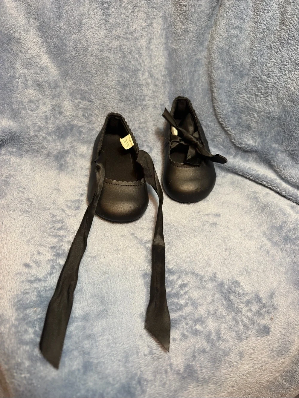 Black Satin Ribbon Baby Manmade upper Shoes